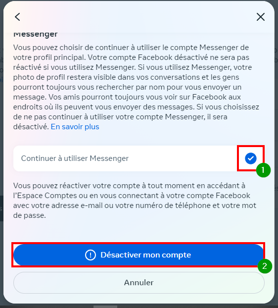 Supprimer Facebook garder Messenger - Désactiver son compte