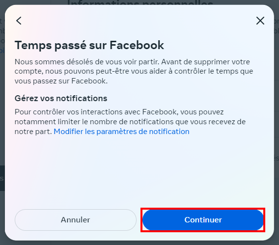 Supprimer Facebook garder Messenger - Confirmer la suppression de son compte