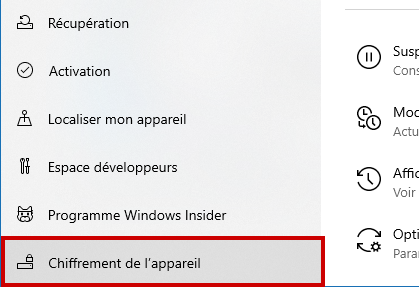 Désactiver BitLocker Windows 10 Ouvrir Chiffrement de l'appareil