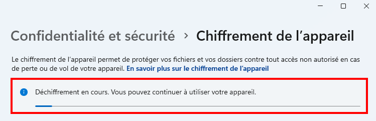 Désactiver BitLocker Windows 11 Déchiffrement en cours