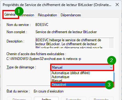 Désactiver BitLocker Windows 11 Désactiver dans Services de Windows