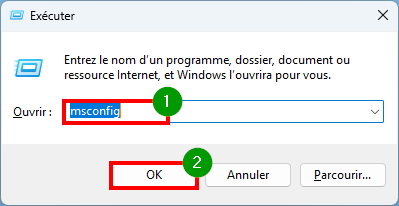Désactiver BitLocker Windows 11 Excuter, taper MSCONFIG