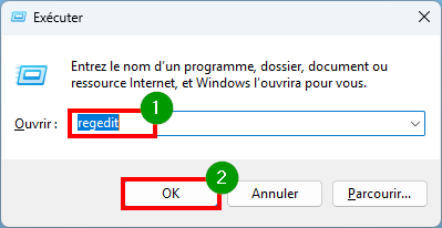 Désactiver BitLocker Windows 11 ouvrir Exécuter et taper REGEDIT