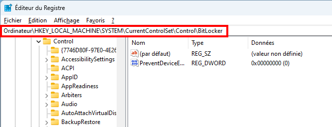 Désactiver BitLocker Windows 11 Copier-coller le chemin d'accès