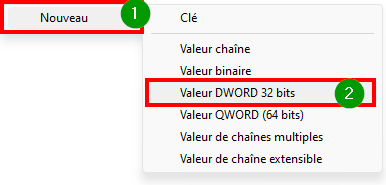 Désactiver BitLocker Windows 11 Registre Nouveau créer Valeur DWORD