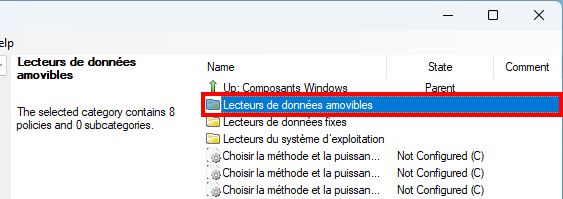 Désactiver BitLocker Windows 11 Ouvrir Lecteurs amovibles dans PolicyPlus