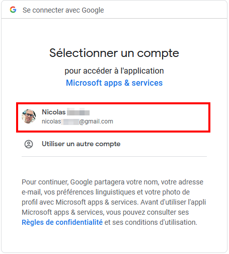 Outlook connecter compte mail - Sélectionner compte à synchroniser
