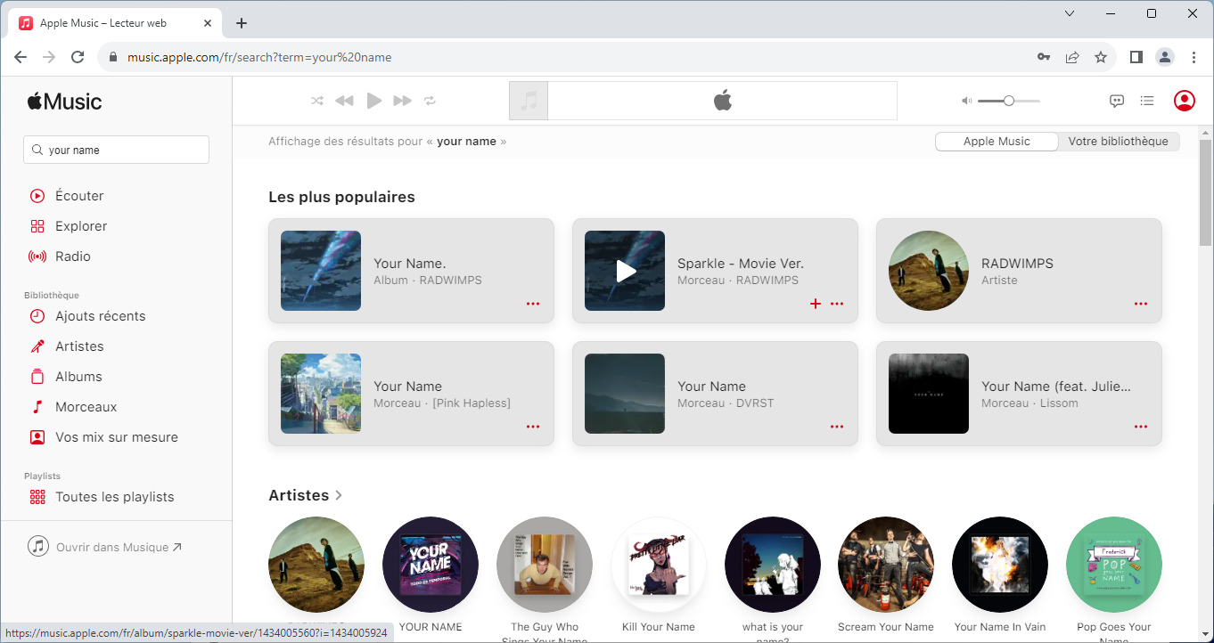 Utilisation d'Apple Music sur le web