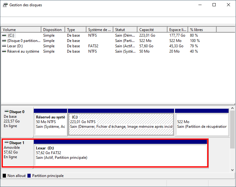 Récupérer les données d’une clé usb non reconnue - vérifier la visibilité du support USB dans la gestion des disques
