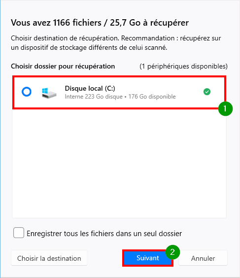 Récupérer les données d’une clé usb non reconnue - choisir l'emplacement des fichiers à récupérer