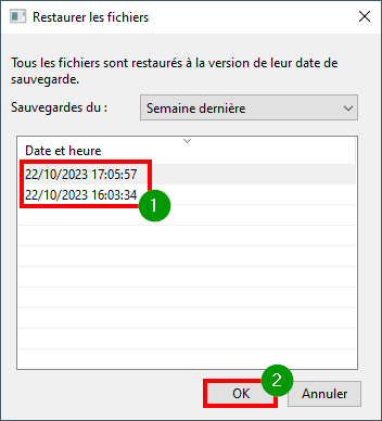 Récupérer les données d’une clé usb non reconnue - sélectionner la date de sauvegarde que vous souhaitez récupérer