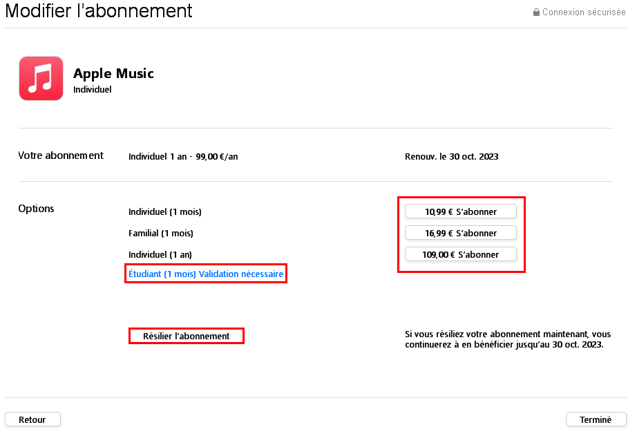 S'abonner à une formule Apple Music ou résilier votre abonnement depuis iTunes pour Windows