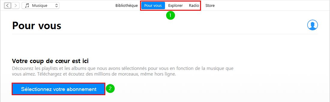 Sélectionner votre abonnement Apple Music avec iTunes sur Windows