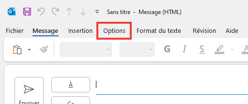 Outlook accusé de réception - Aller dans Options