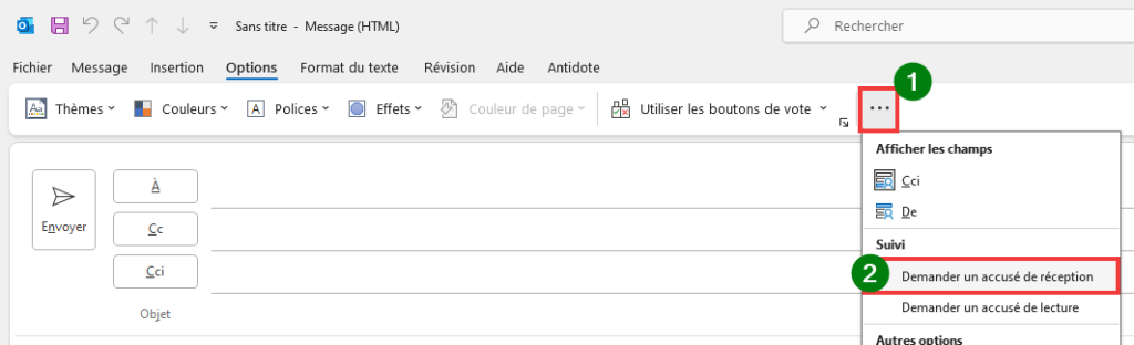 Outlook accusé de réception - 3 points et accusé de réception