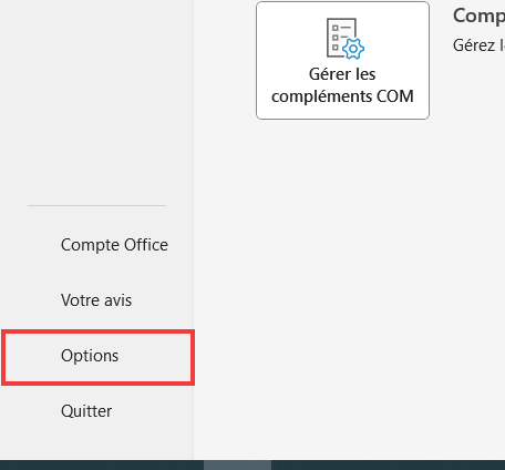 Outlook accusé de réception - Aller dans Options