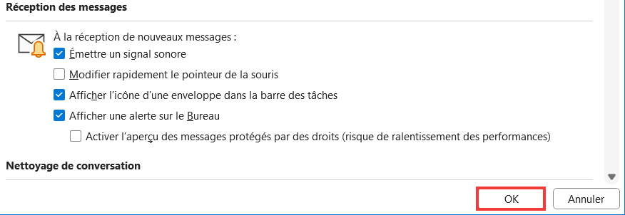 Outlook signature disparue - Fermer la fenêtre par OK