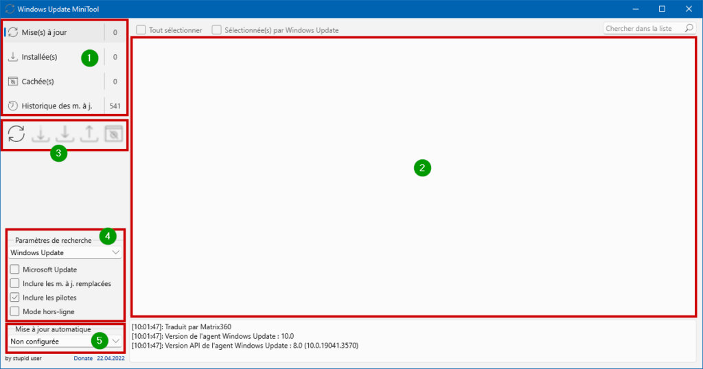 Interface de Windows Update MiniTool