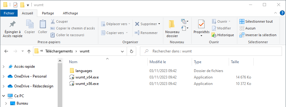 Les deux exécutables de Windows Update Minitool