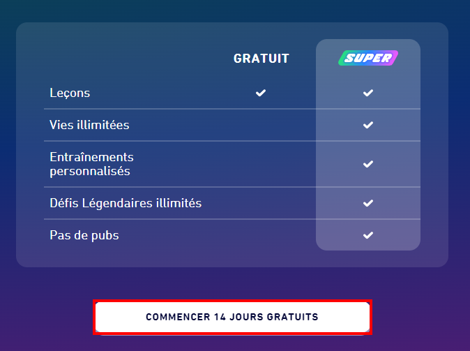 Comment supprimer un compte Duolingo - Commencer l'essai gratuit de son abonnement