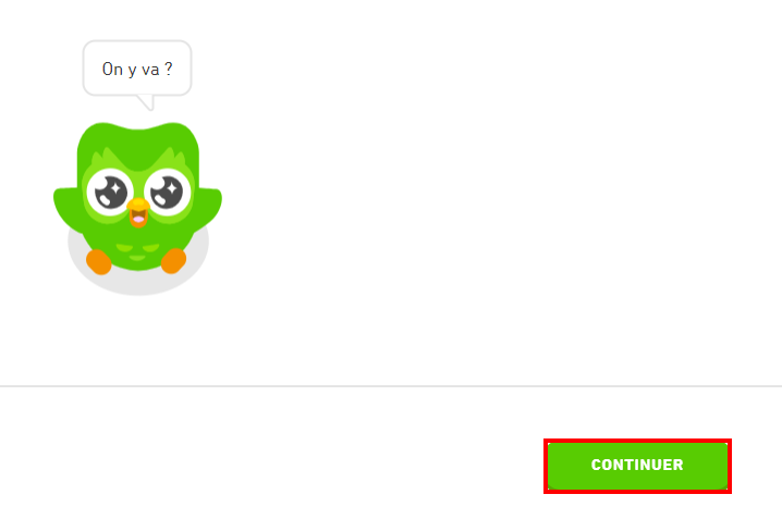 Comment supprimer un compte Duolingo - Continuer de lancer la création de son profil
