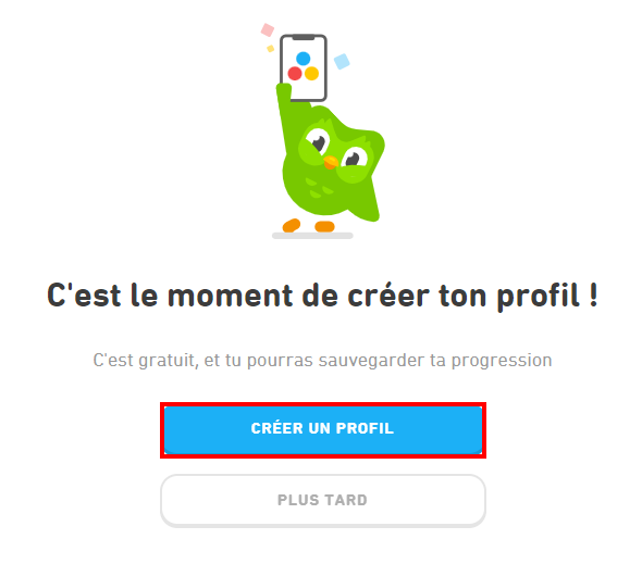 Comment supprimer un compte Duolingo - Créer un profil