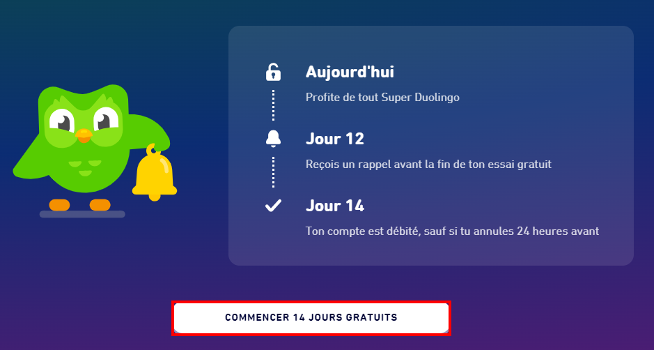 Comment supprimer un compte Duolingo - L'essai de Super Duolingo dure 2 semaines