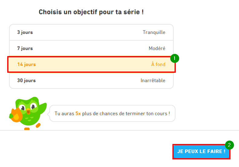 Comment supprimer un compte Duolingo - Durée d'apprentissage d'une série