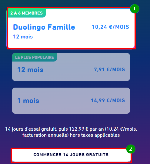 Comment supprimer un compte Duolingo - Choisir offre Super Duolingo