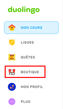 Comment supprimer un compte Duolingo - Aller dans l'onglet Boutique