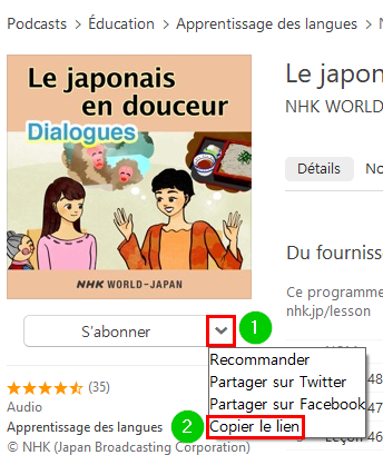 Copier le lien d'un podcast