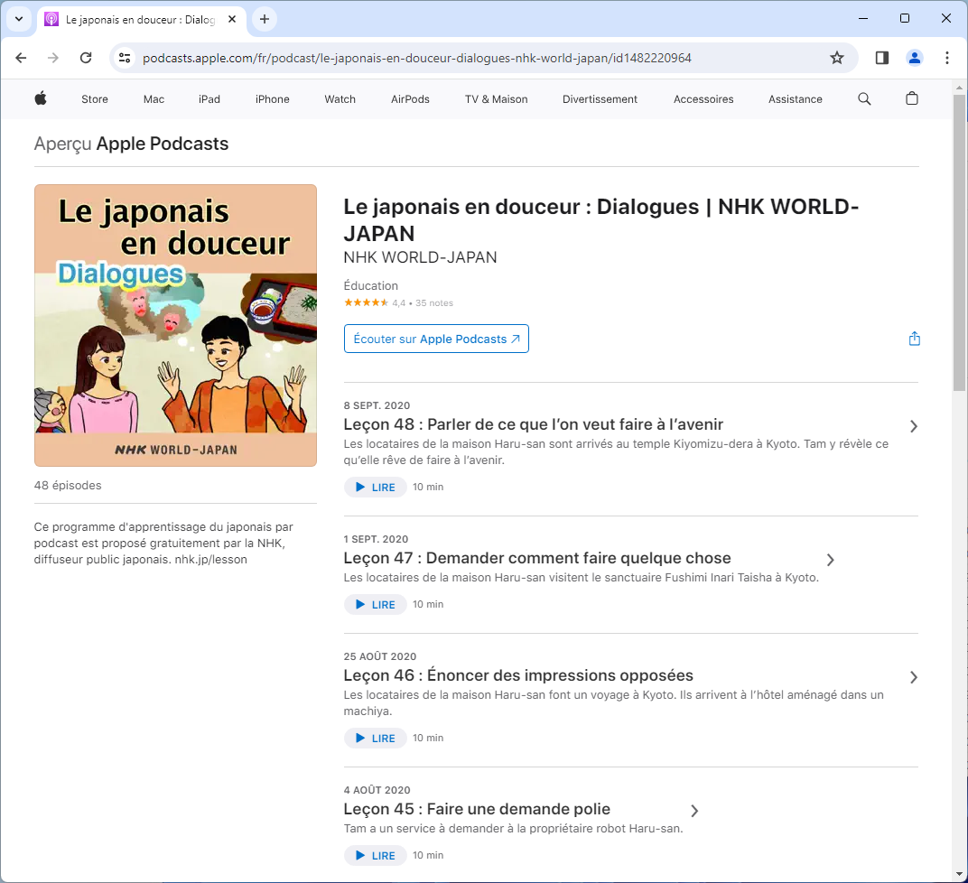 Une émission de podcast à écouter sur navigateur avec un Windows