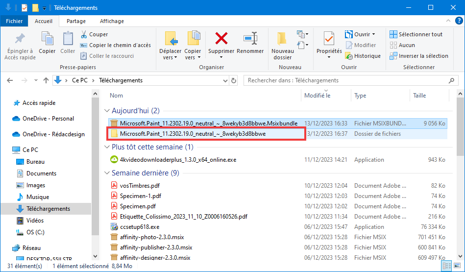 Installer Paint 11 sur Windows 10 Ouvrir dossier décompressé