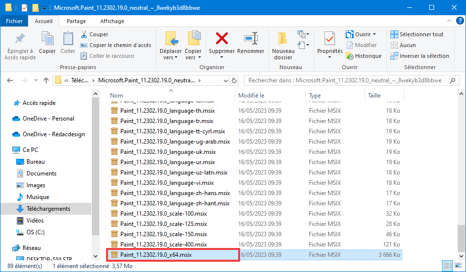 Installer Paint 11 sur Windows 10 Sélectionner le dernier dossier en bas