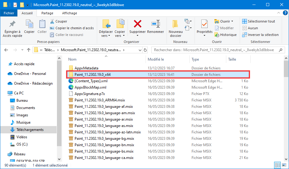 Installer Paint 11 sur Windows 10 Entrer dans le dossier x64 décompressé