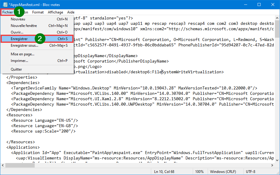 Installer Paint 11 sur Windows 10 Enregistrer modifications