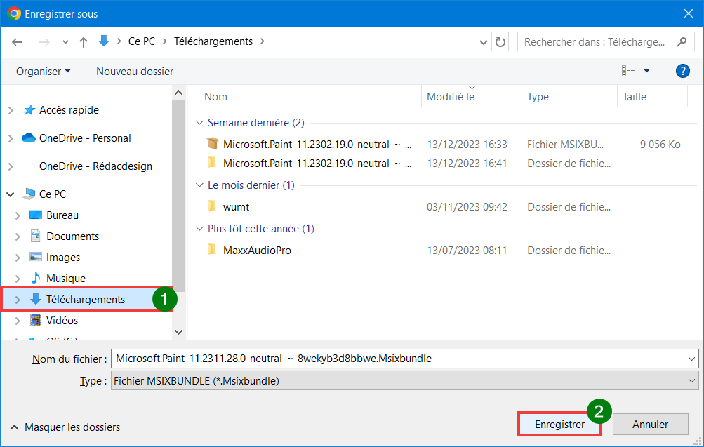 Installer Paint 11 sur Windows 10 choisir emplacement et télécharger