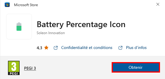 Afficher le pourcentage de batterie sur Windows 11 et 10 - Installer Battery Percentage Icon