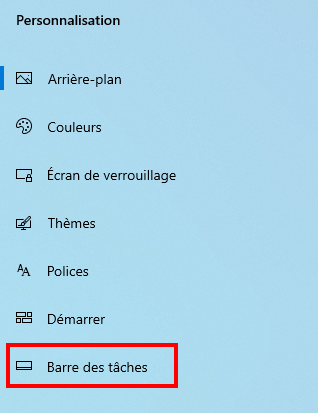Afficher le pourcentage de batterie sur Windows 11 et 10 - Rendez-vous dans l'option Barre des tâches