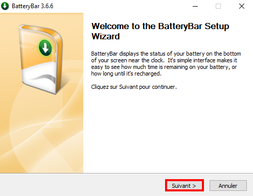 Afficher le pourcentage de batterie sur Windows 11 et 10 - Installer BatteryBar