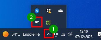 Afficher le pourcentage de batterie sur Windows 11 et 10 - Vérifier la présence de l'icone de batterie dans la barre des tâches