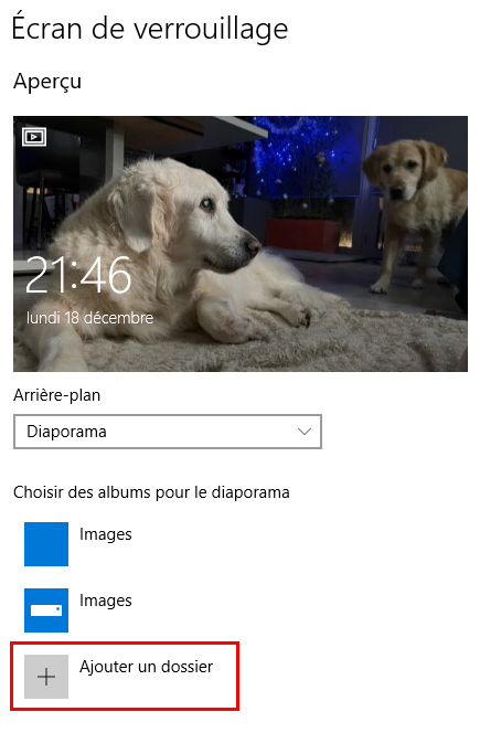 ajouter dossier images pour écran verrouillage windows 10