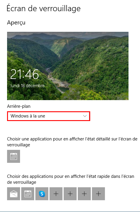 menu déroulant pour modifier l'image sur l'écran de verrouillage Windows 10