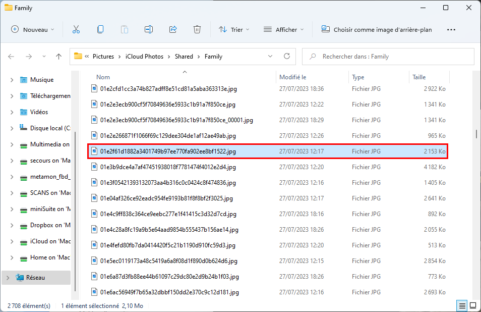 Sélectionner une photo dans l'Explorateur Windows