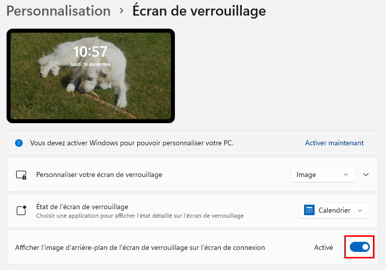 Définir l'image de l'écran de connexion comme l'écran de verrouillage