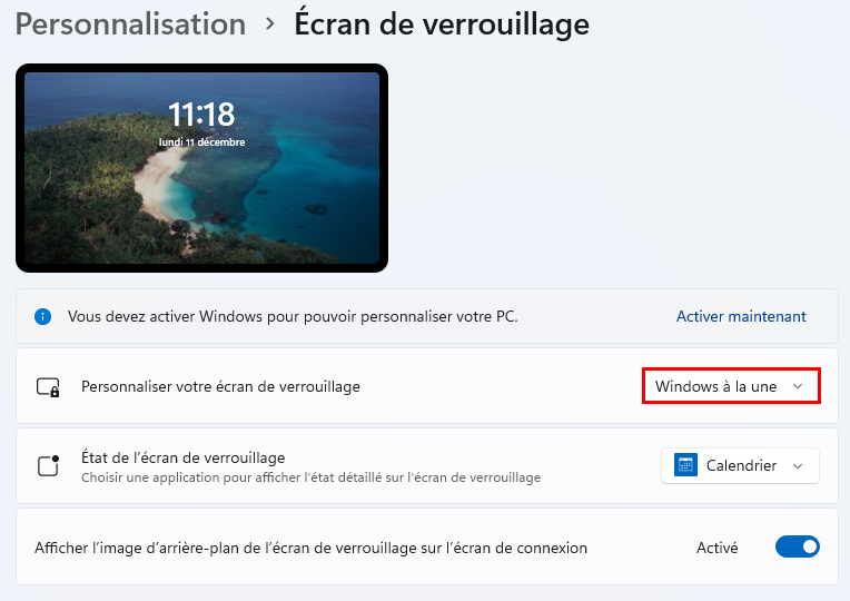 Par défaut windows à la une