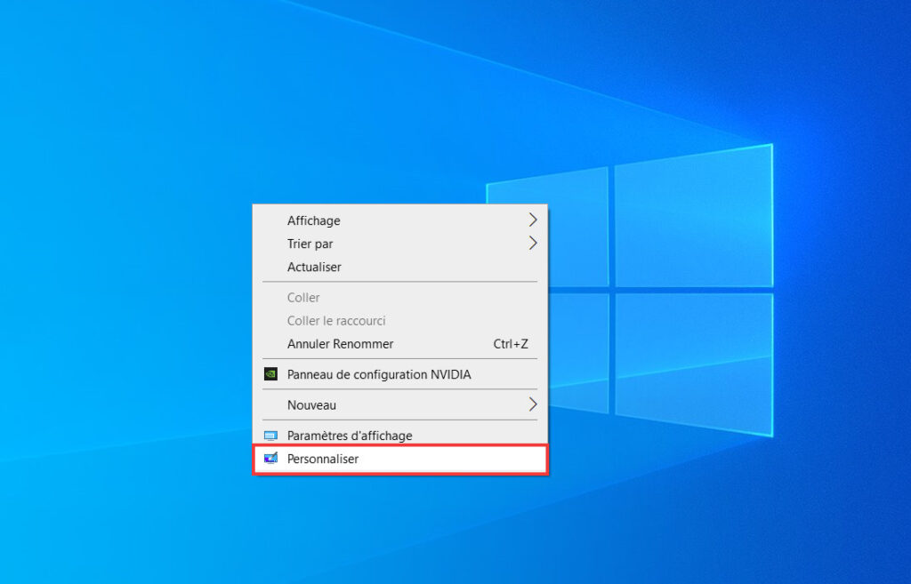 Ouvrir menu contextuel du Bureau et Personnaliser