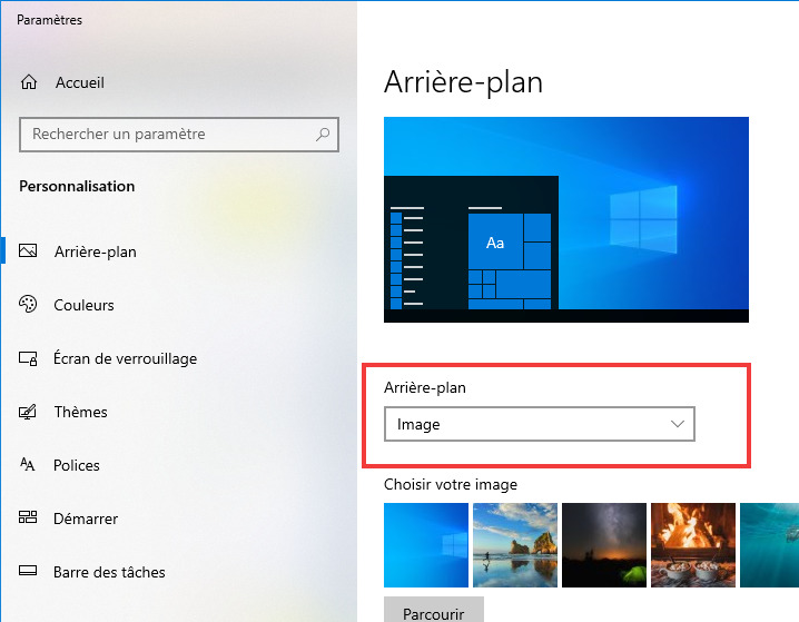 Personnalisation Arrière-plan, Image