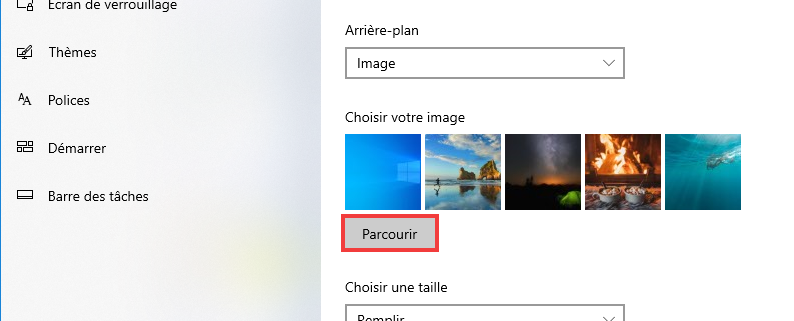 Choisir une autre image de fond d'écran avec Parcourir