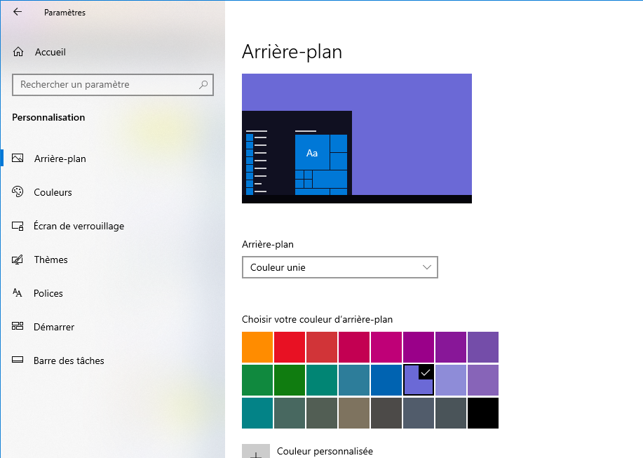 Choisir couleur unie pour fond d'écran